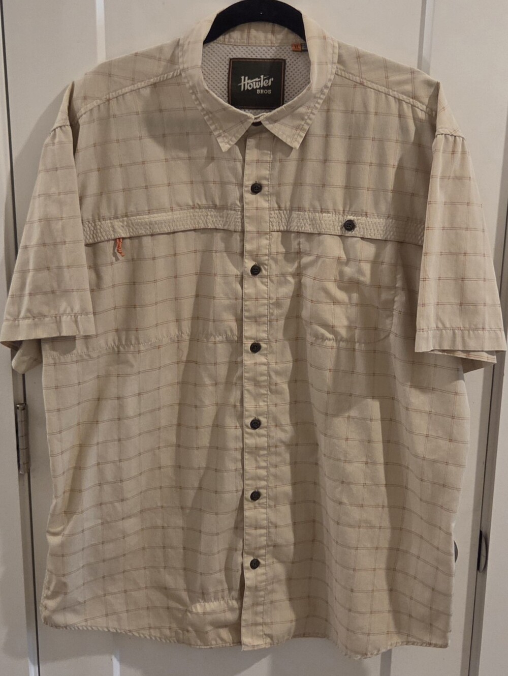 Howler Brothers Button-Up Tidepool Tech Shirt - Tan Check-Plaid - Size XL